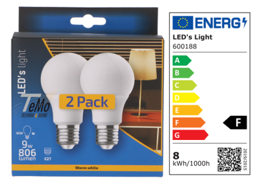 2 STÜCK (VPE) SHADA LED Classic E27, 806lm, 8,5 Watt, Warmweiss 2700K, A60 Opal, EEC: F (0600188GB2)